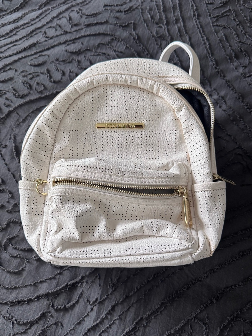 Steve Madden Cream Perforated Mini Backpack with Gold Hardware